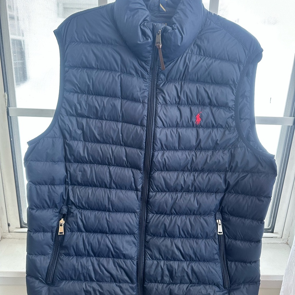 Ralph Lauren Navy Puffer Vest with Yellow Accents